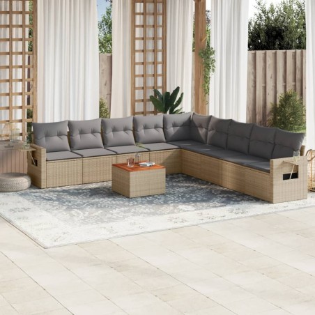 vidaXL Juego de sofás jardín con cojines beige 10 pzas ratán sintético