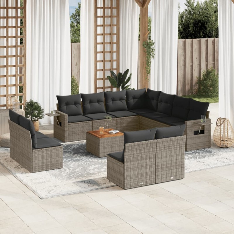 vidaXL Set de sofás de jardín 12 pzas con cojines ratán sintético gris vidaXL Set de sofás de jardín 12 pzas con cojines ratán sintético gris