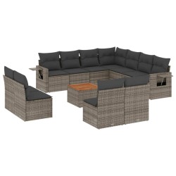 vidaXL Set de sofás de jardín 12 pzas con cojines ratán sintético gris