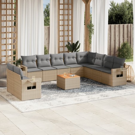 vidaXL Set de sofás de jardín 11pzas con cojines ratán sintético beige