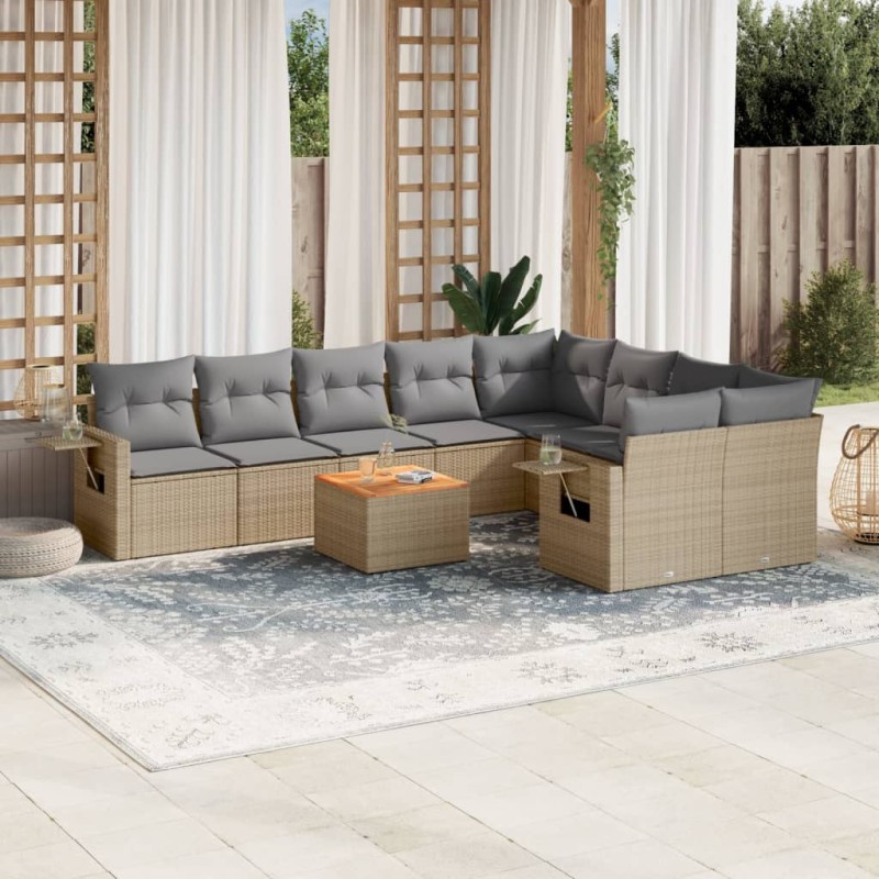 vidaXL Juego de sofás jardín con cojines beige 10 pzas ratán sintético vidaXL Juego de sofás jardín con cojines beige 10 pzas ratán sintético