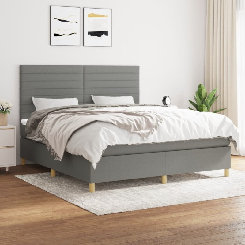 vidaXL Cama box spring con colchón tela gris oscuro 160x200 cm vidaXL Cama box spring con colchón tela gris oscuro 160x200 cm