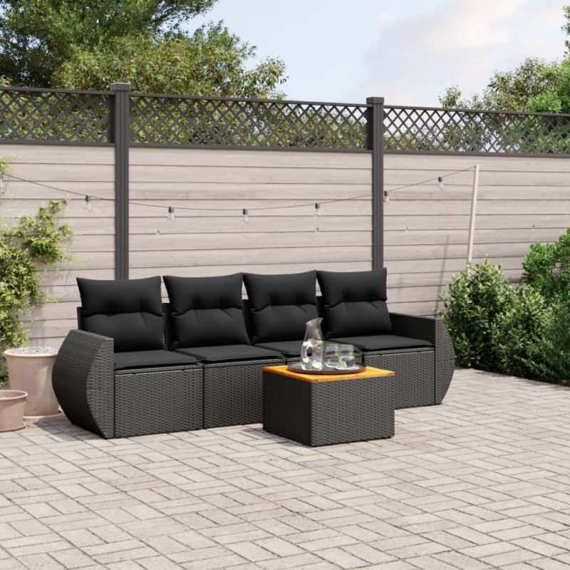 vidaXL Set de muebles de jardín 5 pzas y cojines ratán sintético negro vidaXL Set de muebles de jardín 5 pzas y cojines ratán sintético negro