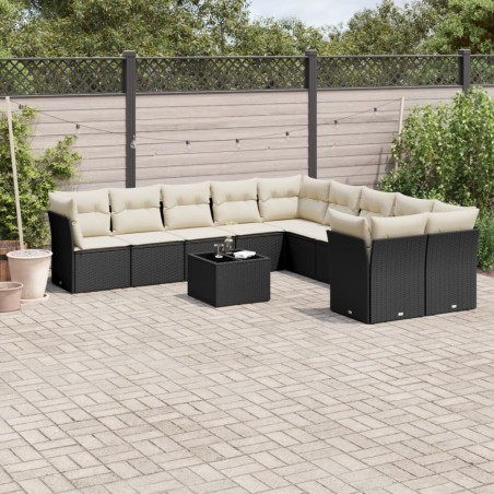 vidaXL Set de sofás de jardín 11 pzas y cojines ratán sintético negro
