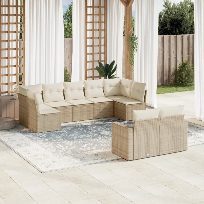 vidaXL Set de sofás de jardín 9 pzas con cojines ratán sintético beige vidaXL Set de sofás de jardín 9 pzas con cojines ratán sintético beige