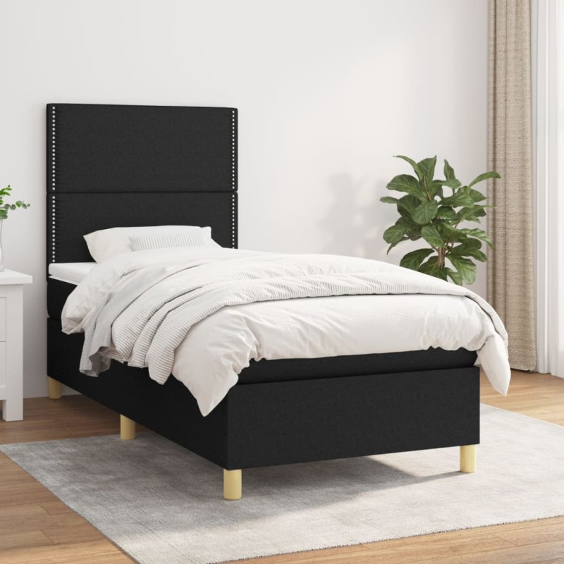 vidaXL Cama box spring con colchón tela negro 90x190 cm vidaXL Cama box spring con colchón tela negro 90x190 cm