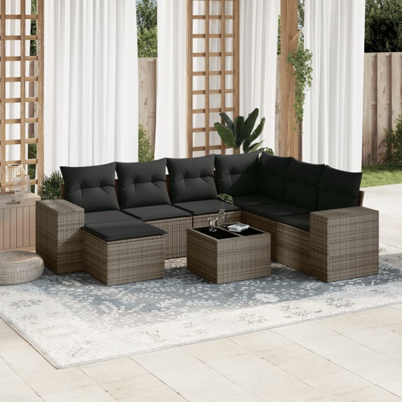 vidaXL Set de sofás de jardín 8 pzas y cojines ratán sintético gris vidaXL Set de sofás de jardín 8 pzas y cojines ratán sintético gris