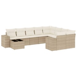 vidaXL Juego de sofás jardín con cojines beige 10 pzas ratán sintético