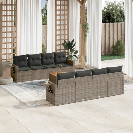 vidaXL Set de muebles de jardín 9 pzas y cojines ratán sintético gris