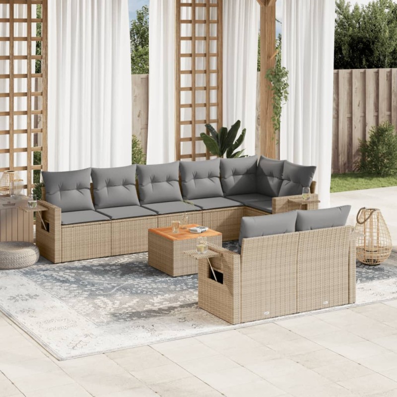 vidaXL Set de sofás de jardín 9 pzas con cojines ratán sintético beige vidaXL Set de sofás de jardín 9 pzas con cojines ratán sintético beige