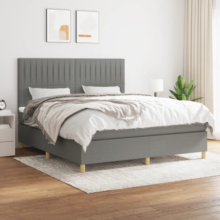 vidaXL Cama box spring con colchón tela gris oscuro 180x200 cm