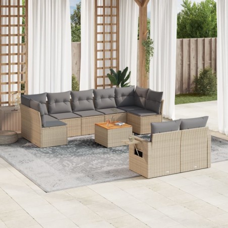 vidaXL Juego de sofás jardín con cojines beige 10 pzas ratán sintético
