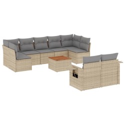 vidaXL Juego de sofás jardín con cojines beige 10 pzas ratán sintético