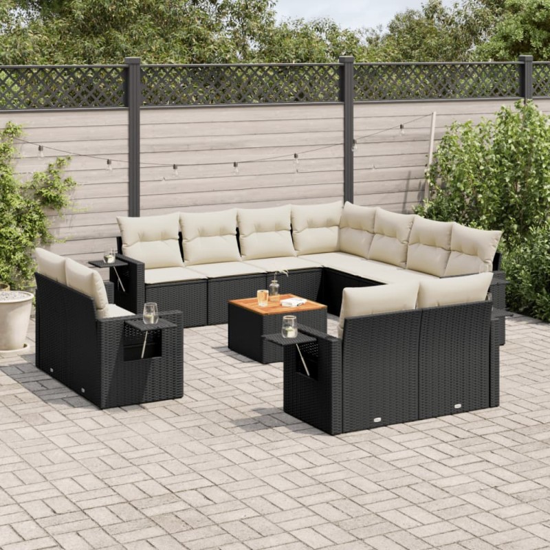 vidaXL Set de sofás de jardín 12 piezas cojines ratán sintético negro vidaXL Set de sofás de jardín 12 piezas cojines ratán sintético negro