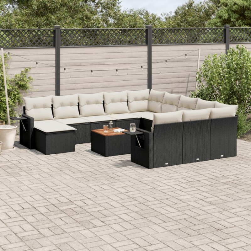 vidaXL Set de sofás de jardín y cojines 13 pzas ratán sintético negro