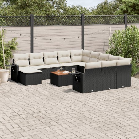 vidaXL Set de sofás de jardín y cojines 13 pzas ratán sintético negro
