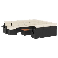 vidaXL Set de sofás de jardín y cojines 13 pzas ratán sintético negro