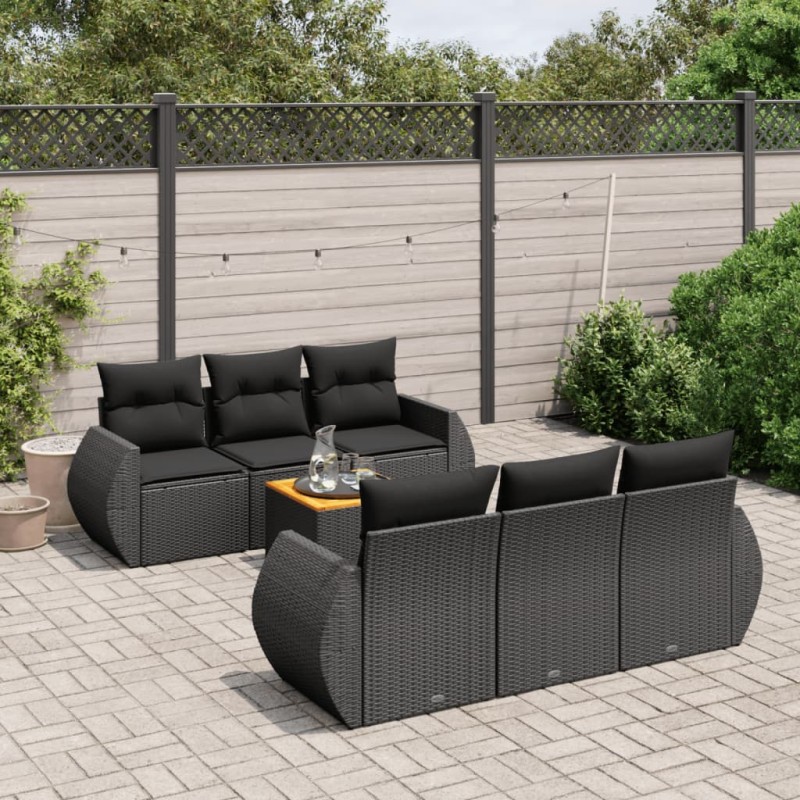 vidaXL Set de comedor de jardín 7 pzas y cojines ratán sintético negro vidaXL Set de comedor de jardín 7 pzas y cojines ratán sintético negro