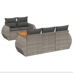 vidaXL Set de muebles de jardín 6 pzas y cojines ratán sintético gris
