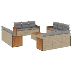 vidaXL Set sofás de jardín con cojines 13 pzas ratán sintético beige