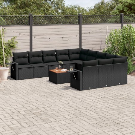 vidaXL Set de sofás de jardín 12 piezas cojines ratán sintético negro