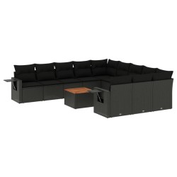 vidaXL Set de sofás de jardín 12 piezas cojines ratán sintético negro