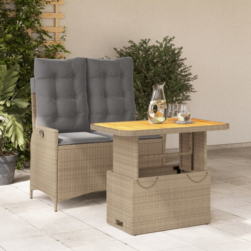 vidaXL Set comedor de jardín 2 pzas con cojines ratán sintético beige vidaXL Set comedor de jardín 2 pzas con cojines ratán sintético beige