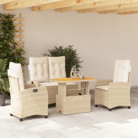 vidaXL Set de comedor jardín con cojines 4 pzas ratán sintético beige