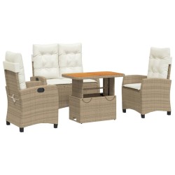 vidaXL Set de comedor jardín con cojines 4 pzas ratán sintético beige