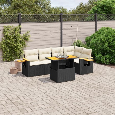 vidaXL Set de sofás de jardín 6 piezas y cojines ratán sintético negro