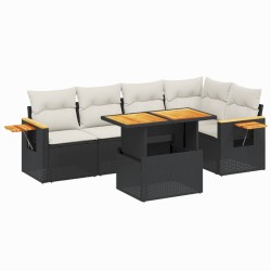 vidaXL Set de sofás de jardín 6 piezas y cojines ratán sintético negro