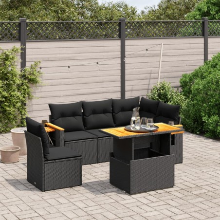 vidaXL Set de sofás de jardín 6 piezas y cojines ratán sintético negro