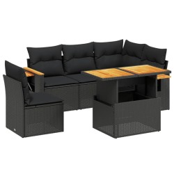 vidaXL Set de sofás de jardín 6 piezas y cojines ratán sintético negro