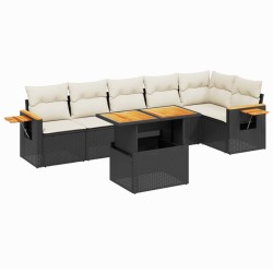 vidaXL Set de comedor de jardín 7 pzas y cojines ratán sintético negro