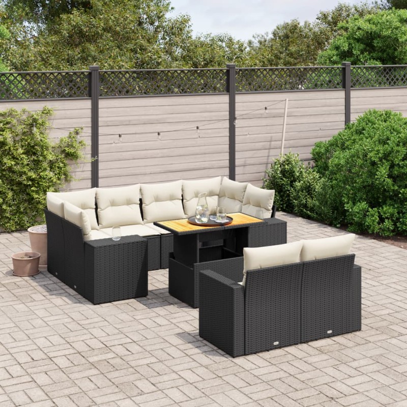 vidaXL Set de sofás de jardín 11 pzas y cojines ratán sintético negro