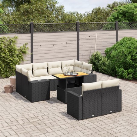 vidaXL Set de sofás de jardín 11 pzas y cojines ratán sintético negro