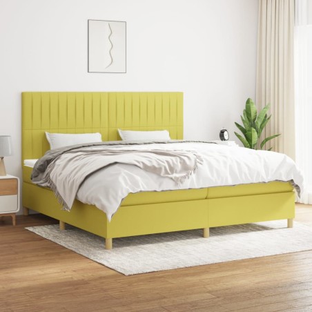 vidaXL Cama box spring con colchón tela verde 200x200 cm
