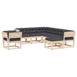 vidaXL Muebles de jardín 8 pzas y cojines madera maciza pino