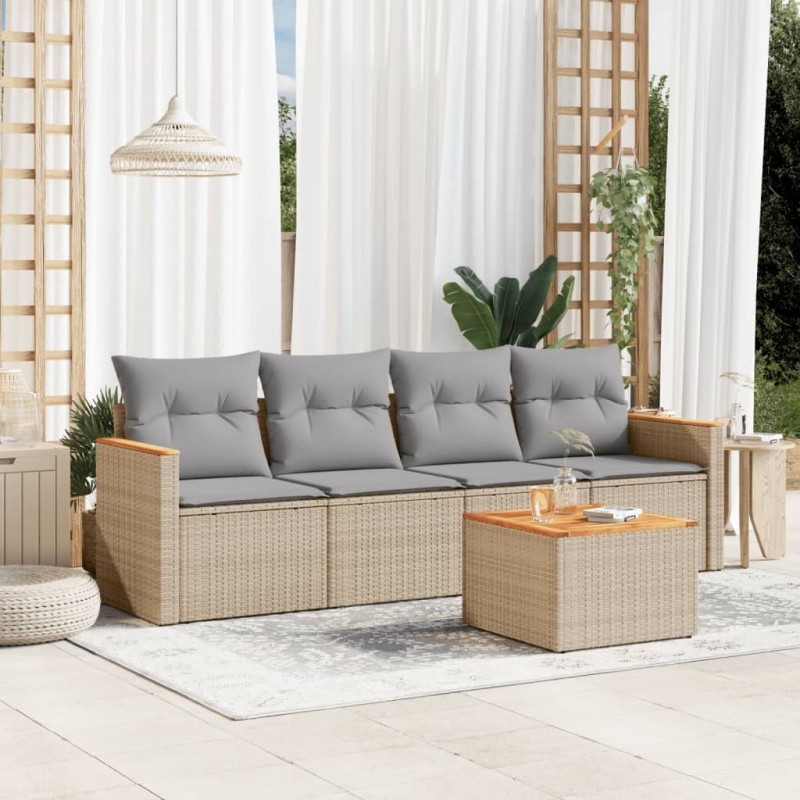 vidaXL Juego de sofás jardín con cojines beige mezcla 5 pzas ratán PE vidaXL Juego de sofás jardín con cojines beige mezcla 5 pzas ratán PE