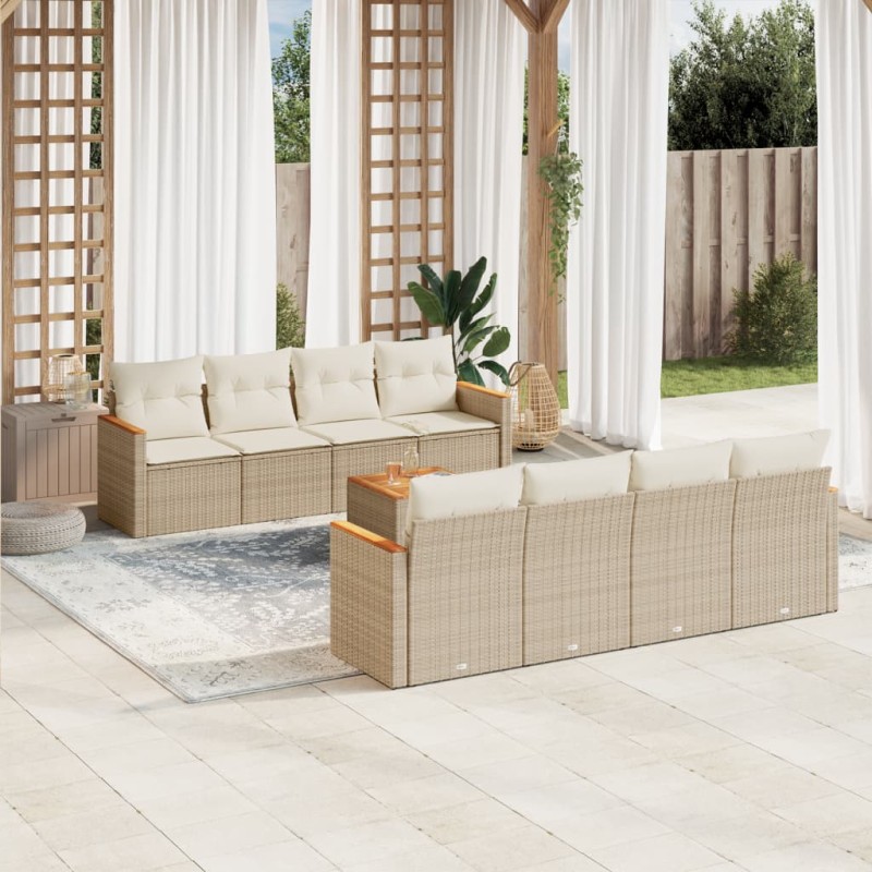 vidaXL Set de sofás de jardín 9 pzas con cojines ratán sintético beige vidaXL Set de sofás de jardín 9 pzas con cojines ratán sintético beige