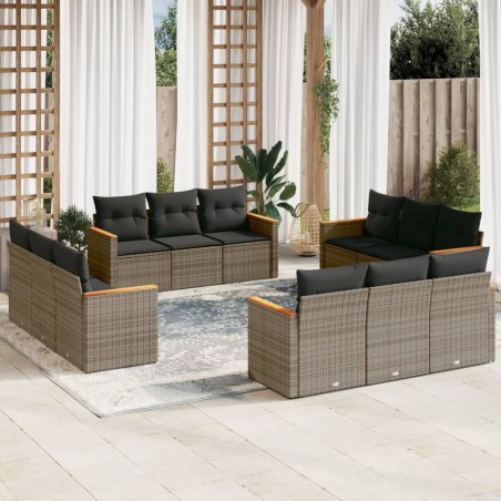 vidaXL Set de sofás de jardín 12 pzas con cojines ratán sintético gris