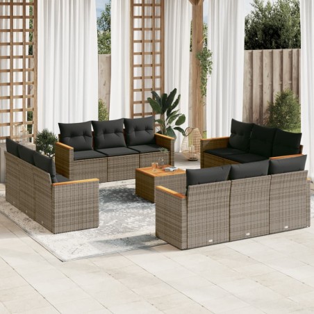 vidaXL Set sofás de jardín con cojines 13 piezas ratán sintético gris