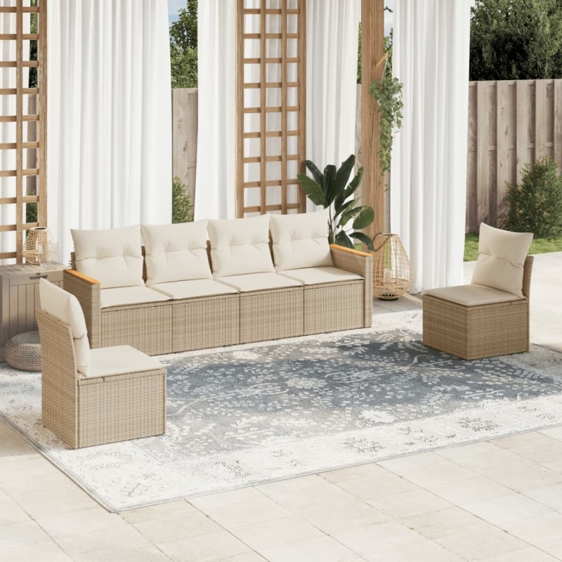 vidaXL Juego de sofás jardín con cojines 6 pzas ratán sintético beige vidaXL Juego de sofás jardín con cojines 6 pzas ratán sintético beige