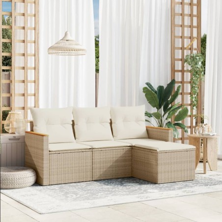 vidaXL Juego de sofás jardín con cojines 4 pzas ratán sintético beige