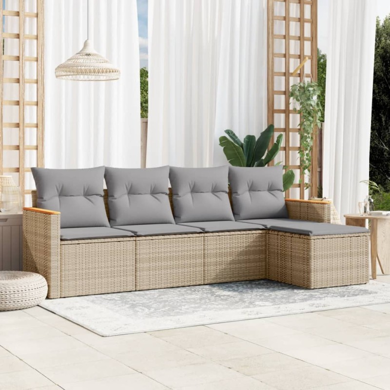 vidaXL Juego de sofás jardín con cojines beige mezcla 5 pzas ratán PE vidaXL Juego de sofás jardín con cojines beige mezcla 5 pzas ratán PE
