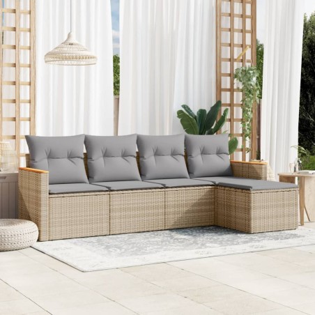 vidaXL Juego de sofás jardín con cojines beige mezcla 5 pzas ratán PE