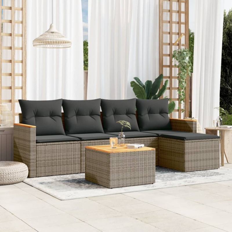 vidaXL Set de muebles de jardín 6 pzas y cojines ratán sintético gris vidaXL Set de muebles de jardín 6 pzas y cojines ratán sintético gris