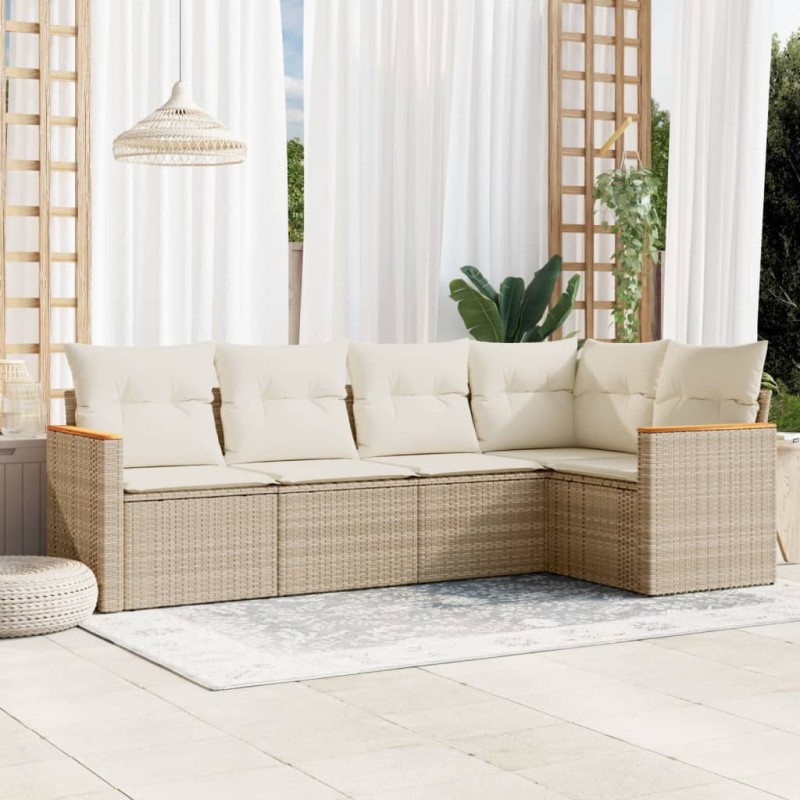 vidaXL Juego de sofás jardín con cojines 5 pzas ratán sintético beige vidaXL Juego de sofás jardín con cojines 5 pzas ratán sintético beige