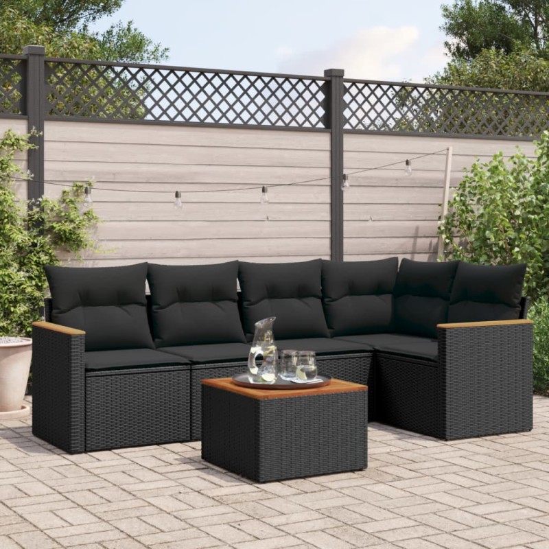 vidaXL Set de sofás de jardín 6 piezas y cojines ratán sintético negro vidaXL Set de sofás de jardín 6 piezas y cojines ratán sintético negro