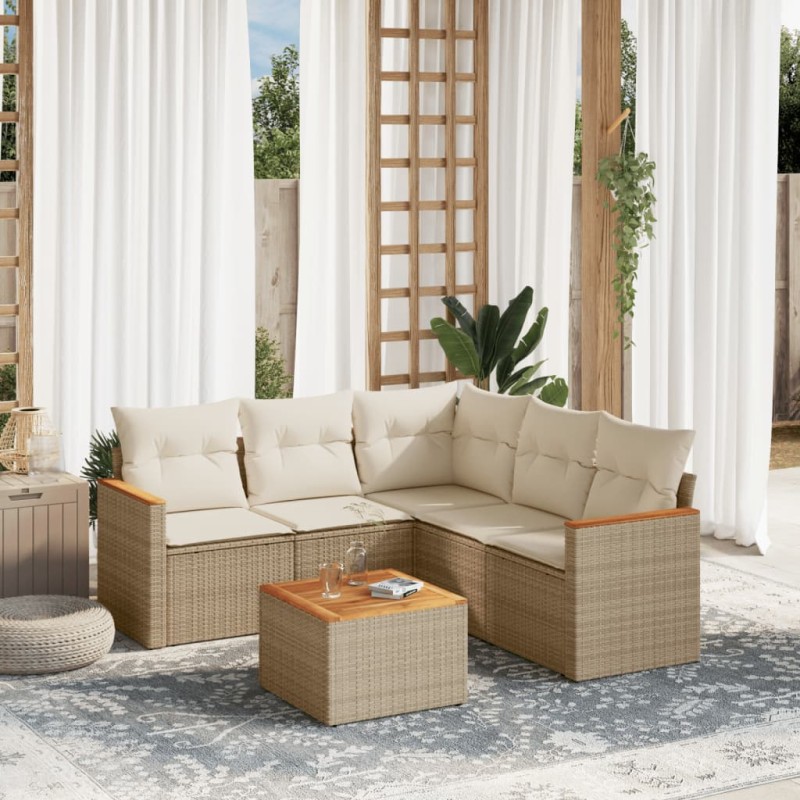 vidaXL Juego de sofás jardín con cojines 6 pzas ratán sintético beige vidaXL Juego de sofás jardín con cojines 6 pzas ratán sintético beige